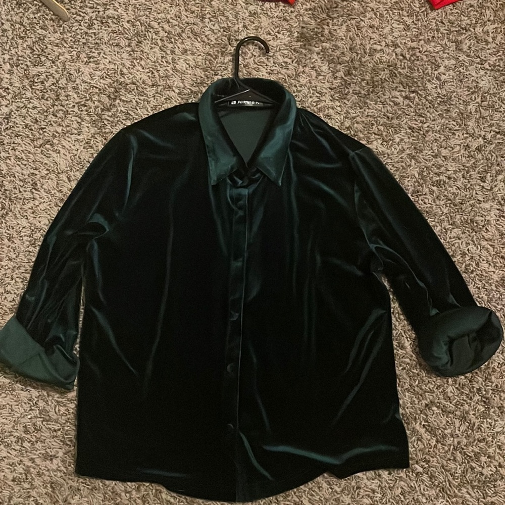 Green Velvet Allegra K Large shirt Unisex